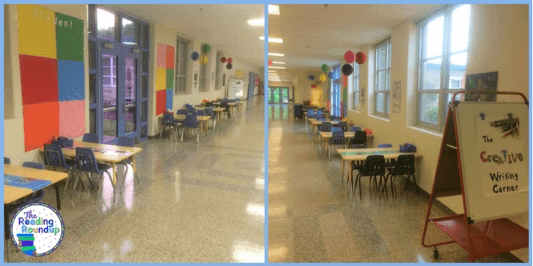 Create engaging learning spaces for your students such as this creative writing corner and reading nook.