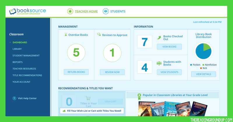 Classroom Booksource dashboard for classroom library organization by The Reading Roundup The Ultimate Tool for Classroom Library Organization 2
