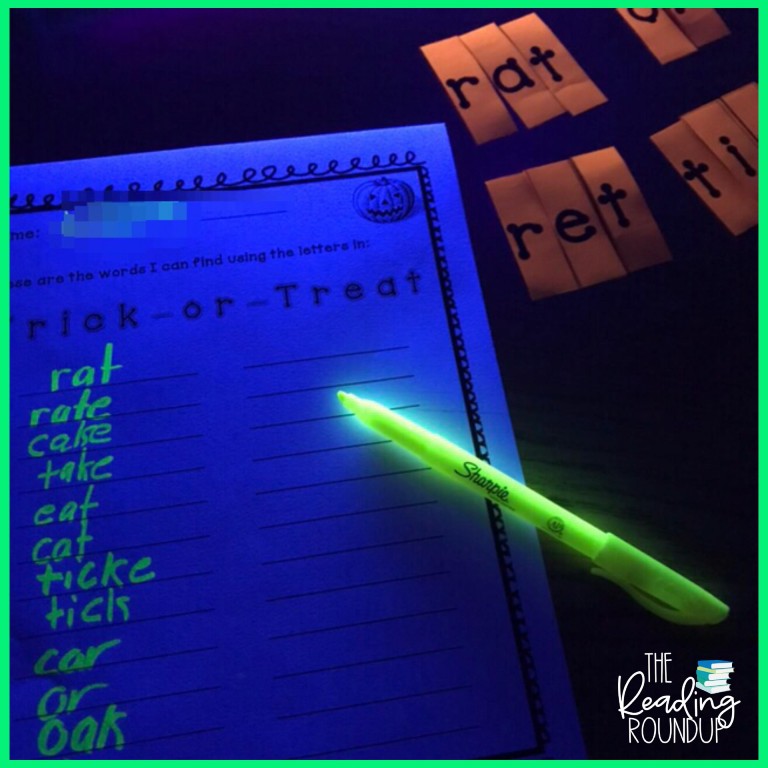 Students can use black lights and highlighters to complete the Making Words activity around Halloween to increase student engagement even more!