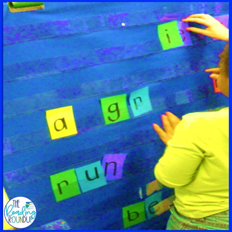 Students can work collaboratively during literacy centers to manipulate letter tiles for this activity.