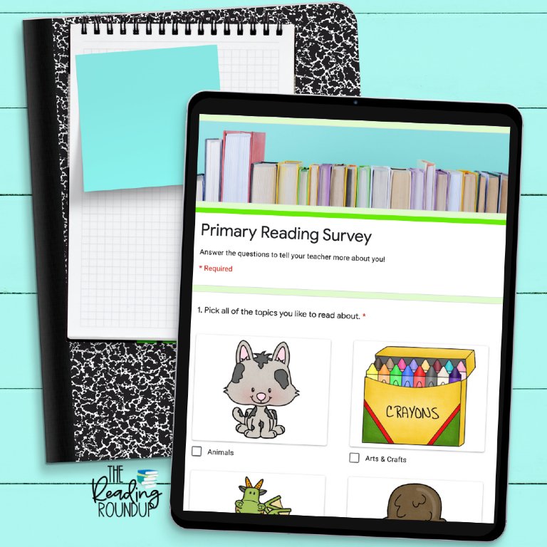 Google Forms or Microsoft Forms versions of reading surveys save teachers time by automatically compiling the results.